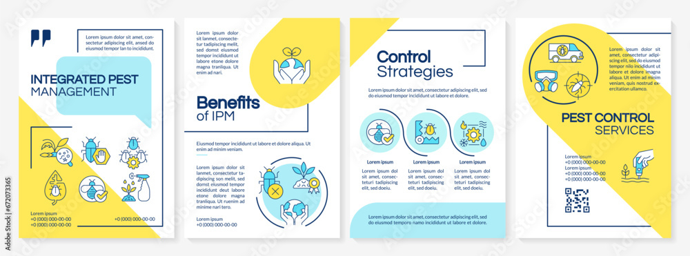 Multicolor integrated pest management brochure template, leaflet design with thin linear icons, 4 vector layouts.
