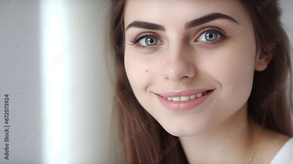 Portrait of young European girl smiling in white background Portrait of young European girl smiling in white background