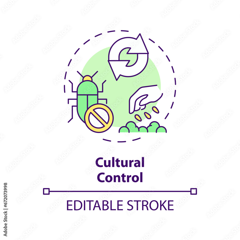 2D editable multicolor cultural control icon, simple isolated vector, integrated pest management thin line illustration. 2D editable multicolor cultural control icon, simple isolated vector, integrated pest management thin line illustration.