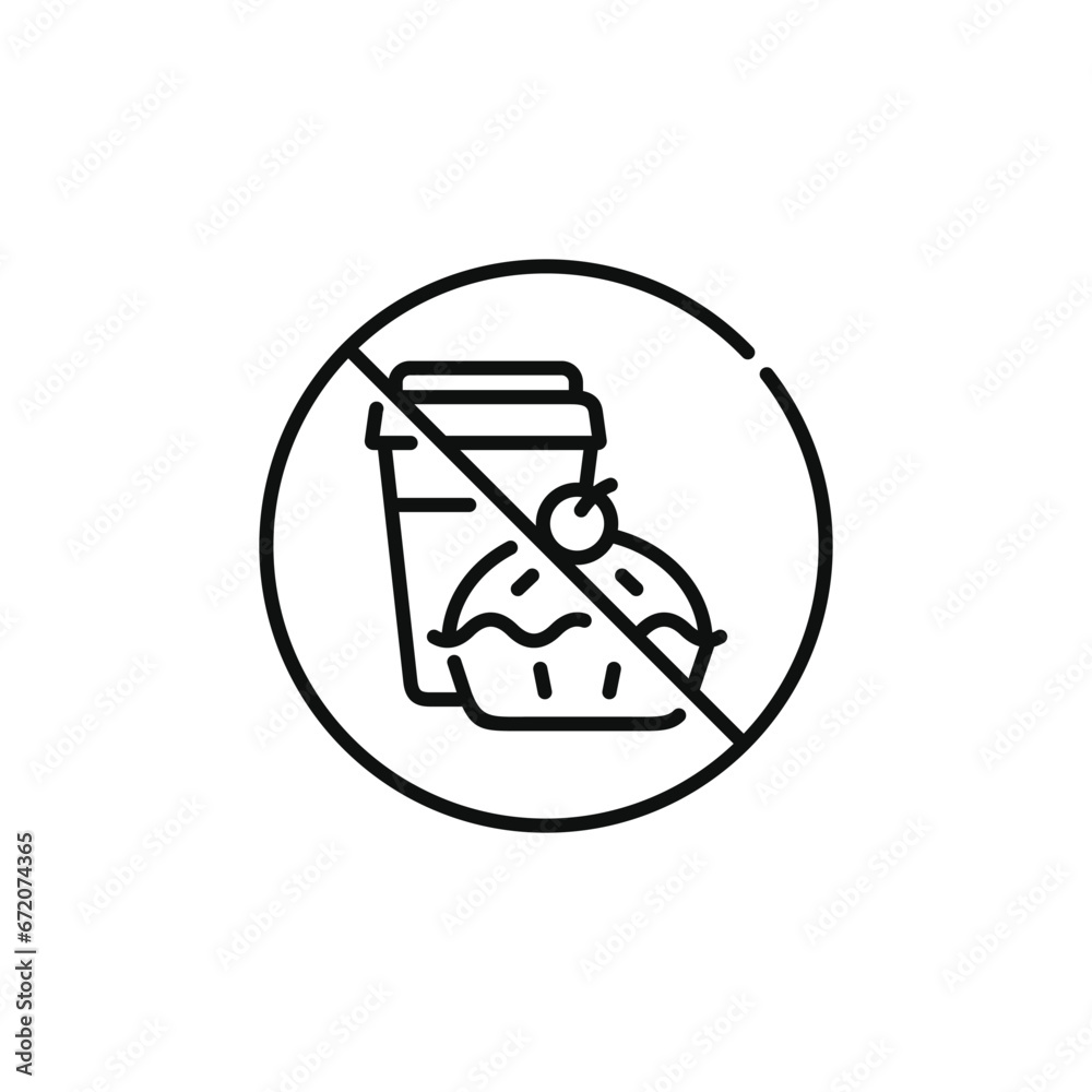 No food and drinks allowed line icon symbol. No eating line icon isolated on white background