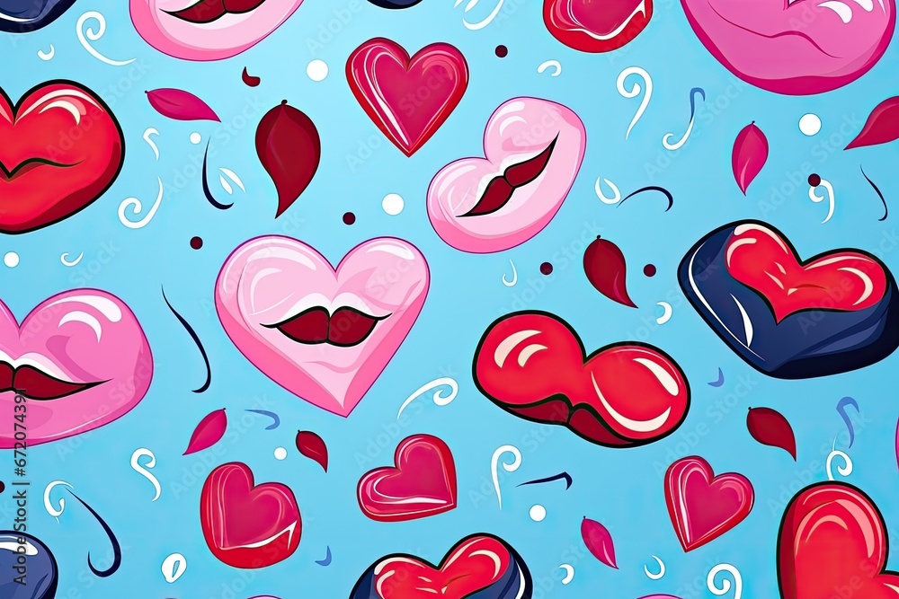 Seamless pattern of hearts and kisses. Valentine's Day. Seamless pattern of hearts and kisses. Valentine's Day.