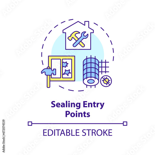 2D editable multicolor sealing entry points icon, simple isolated vector, integrated pest management thin line illustration.