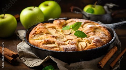 Vintage Apple Cake Cooked in a Frying Pan.