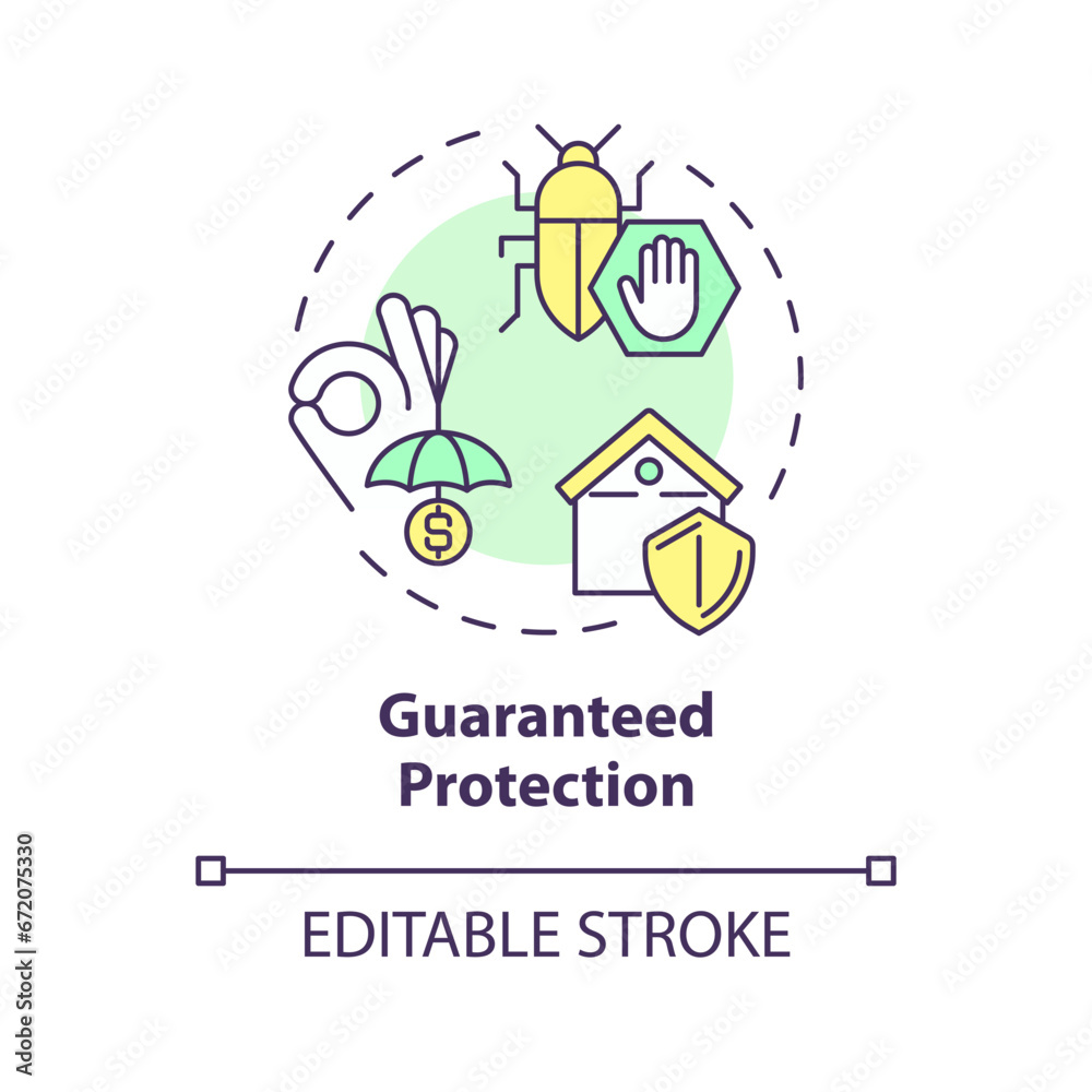 2D editable multicolor guaranteed protection icon, simple isolated vector, integrated pest management thin line illustration.