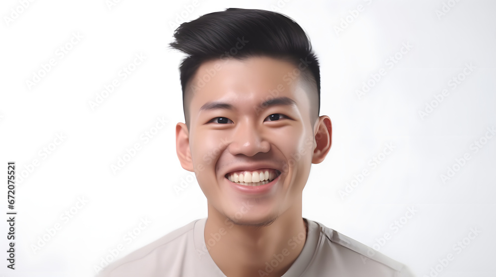 Portrait of young Asian guy smiling in white background Portrait of young Asian guy smiling in white background