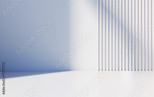 Empty room with shadow on the striped line light blue wall background. High quality photo © oksa_studio