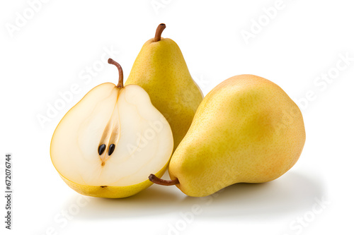 Fresh pears fruit and half isolated on white background, fruit health care concept