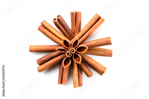 Top view Cinnamon sticks isolated on white background, herb and midical concept