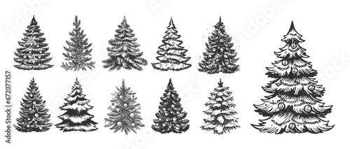 Christmas tree set hand drawn illustration