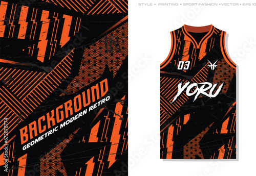 Jersey singlet design background geometric modern retro basketball rugby vector sports pattern line black orange grunge abstract art gaming soccer football