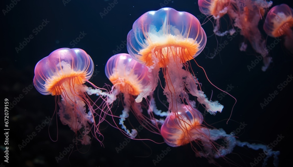 Obraz premium Photo of Jellyfish Dance in the Ocean Depths