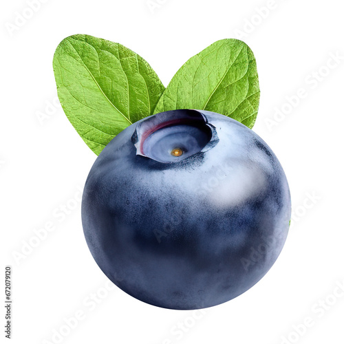 Fresh blueberries with blueberry leaves isolated on transparent background PNG Generative AI photo