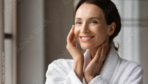  FILE #: 436721823 Preview Crop Find Similar DIMENSIONS 6000 x 4000px FILE TYPE JPEG CATEGORY People LICENSE TYPE Standard or Extended Happy smiling gorgeous middle aged woman wearing bathrobe an