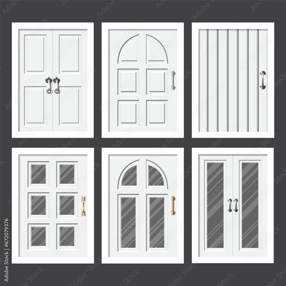 Collection of white upvc modern windows on gray background.