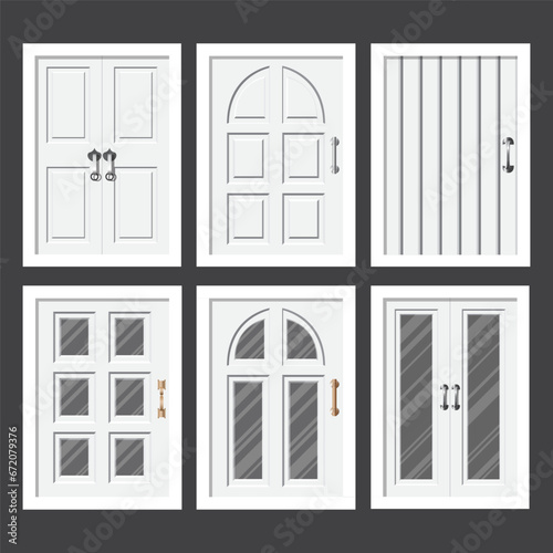 Collection of white upvc modern windows on gray background.