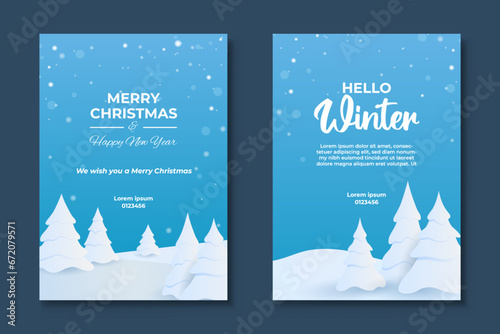 Merry Christmas and Happy New Year. Greeting card or poster template design with beautiful decoration