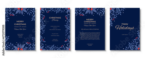 Merry Christmas and Happy New Year. Greeting card or poster template design with beautiful decoration