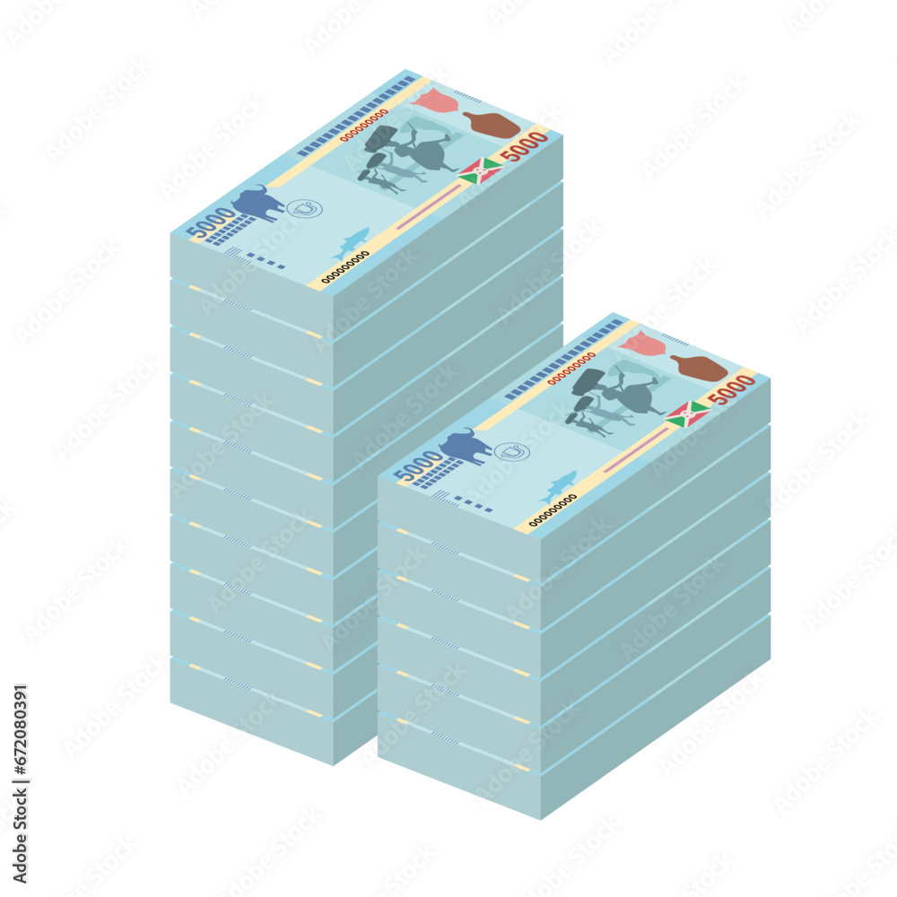 Burundi Franc Vector Illustration. Burundian money set bundle banknotes. Paper money 5000 BIF. Flat style. Isolated on white background. Simple minimal design. Burundi Franc Vector Illustration. Burundian money set bundle banknotes. Paper money 5000 BIF. Flat style. Isolated on white background. Simple minimal design.