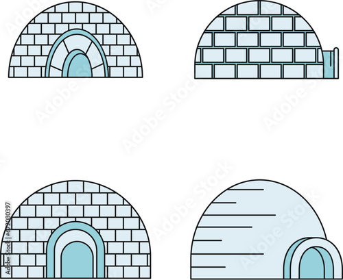 Arctic igloo icon set. Outline set of arctic igloo vector icons thin line color flat on white