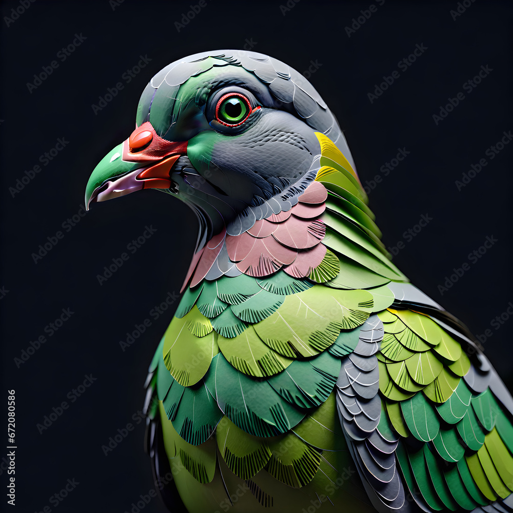 Fototapeta premium Emerald Wings: A Paper Artwork of the Green Pigeon's Beautiful Green Feathers and the Beauty of Life.(Generative AI)