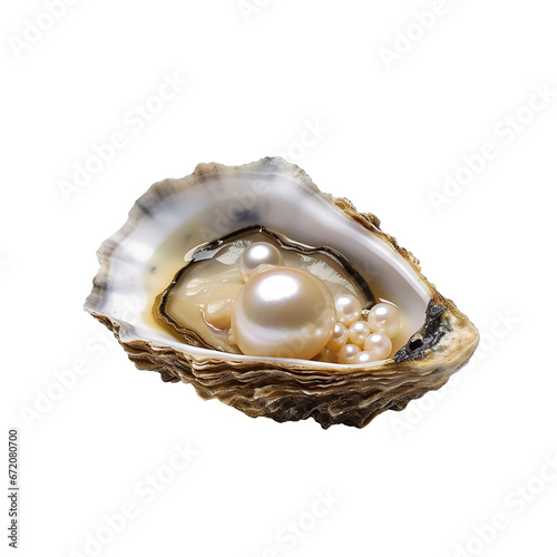 Open oyster with pearl isolated on transparent background PNG Generative AI