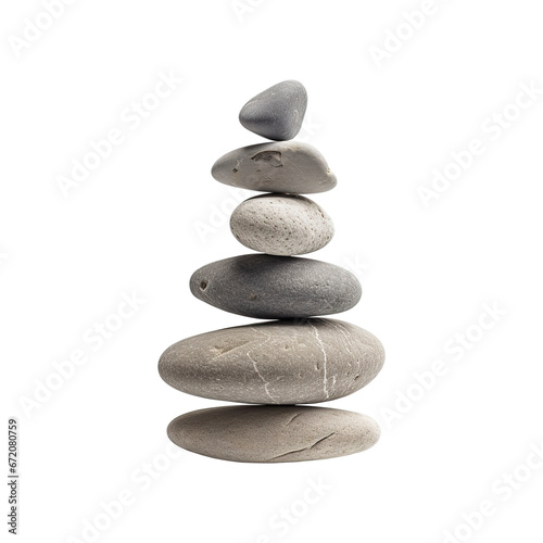 Stack of balanced stones on transparent background PNG Generative AI