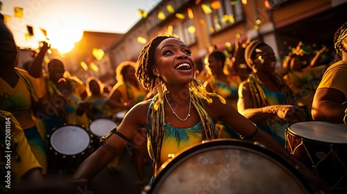 Drums being played within the boulevards of the city of amid a samba execution at the Brazilian road carnival