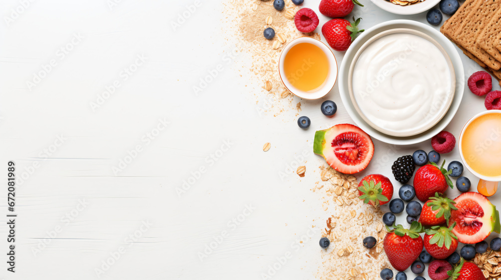 Healthy breakfast food banner with double border - obrazy, fototapety, plakaty 