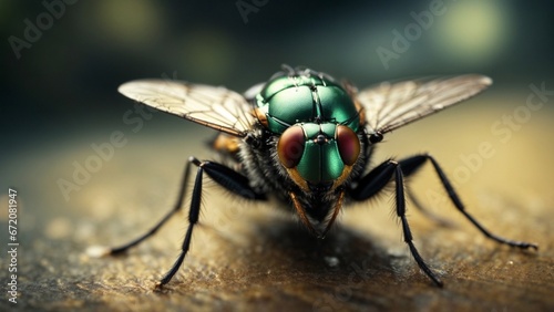 Close-up high-resolution image of a housefly. Generative AI. © Rizal Faizurohman