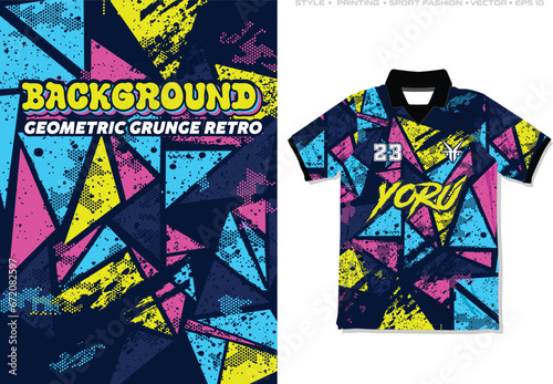 sublimation jersey design polygon triangle grunge halftone retro modern geometric pattern sporty colourful brush paint splash splatter texture