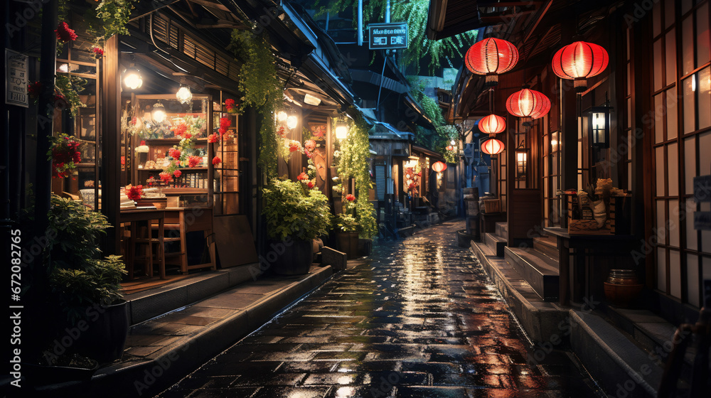 Obraz premium Kyoto Japan Street Scene at Night.