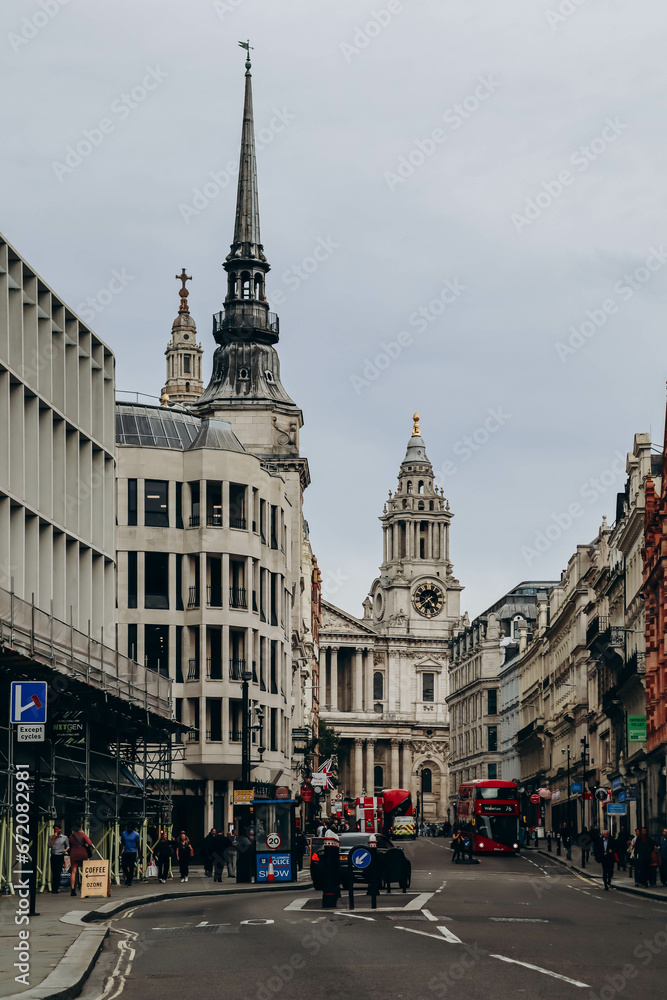 London, United Kingdom - September 25, 2023: beautiful City district in London, on an autumn warm day