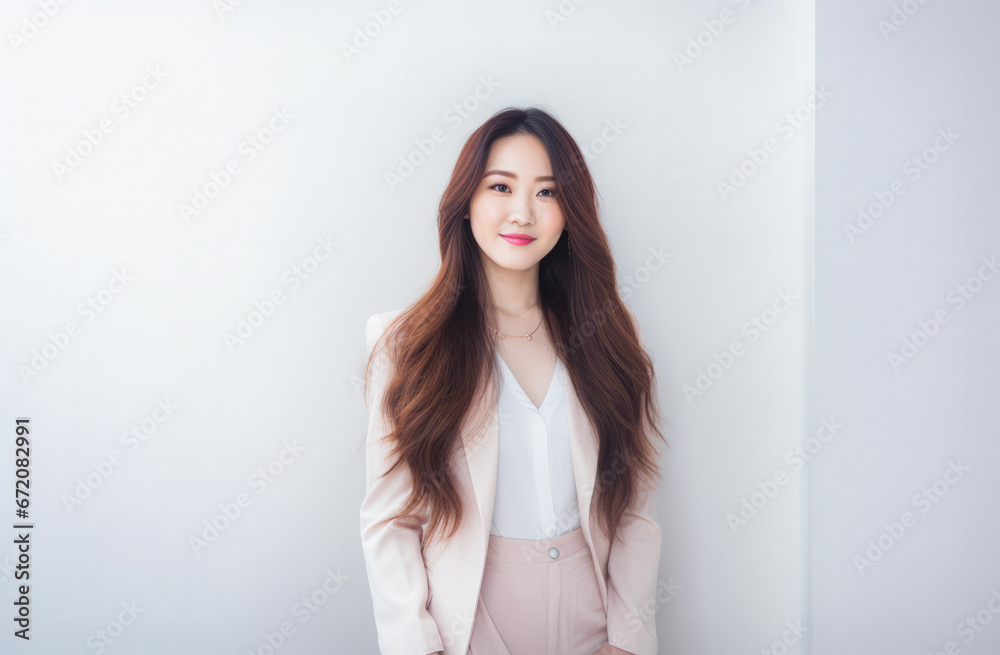 Portrait of a young beautiful Korean woman with long hair Portrait of a young beautiful Korean woman with long hair