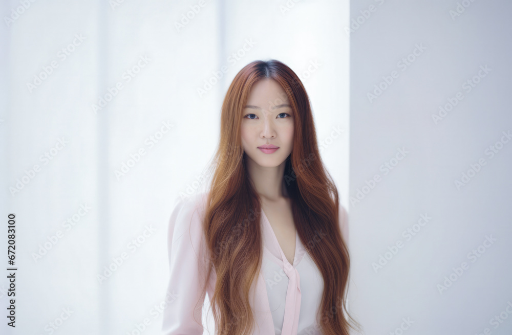 Portrait of a young beautiful Korean woman with long hair Portrait of a young beautiful Korean woman with long hair