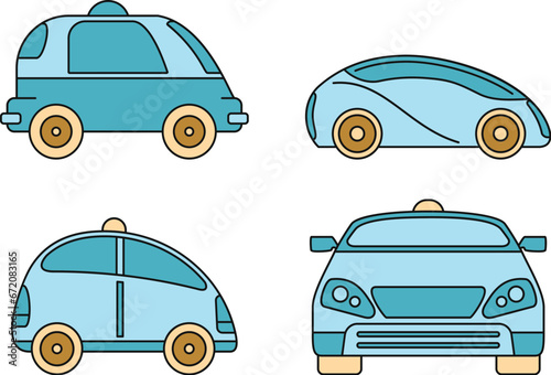 Driverless smart car icon set. Outline set of driverless smart car vector icons thin line color flat on white
