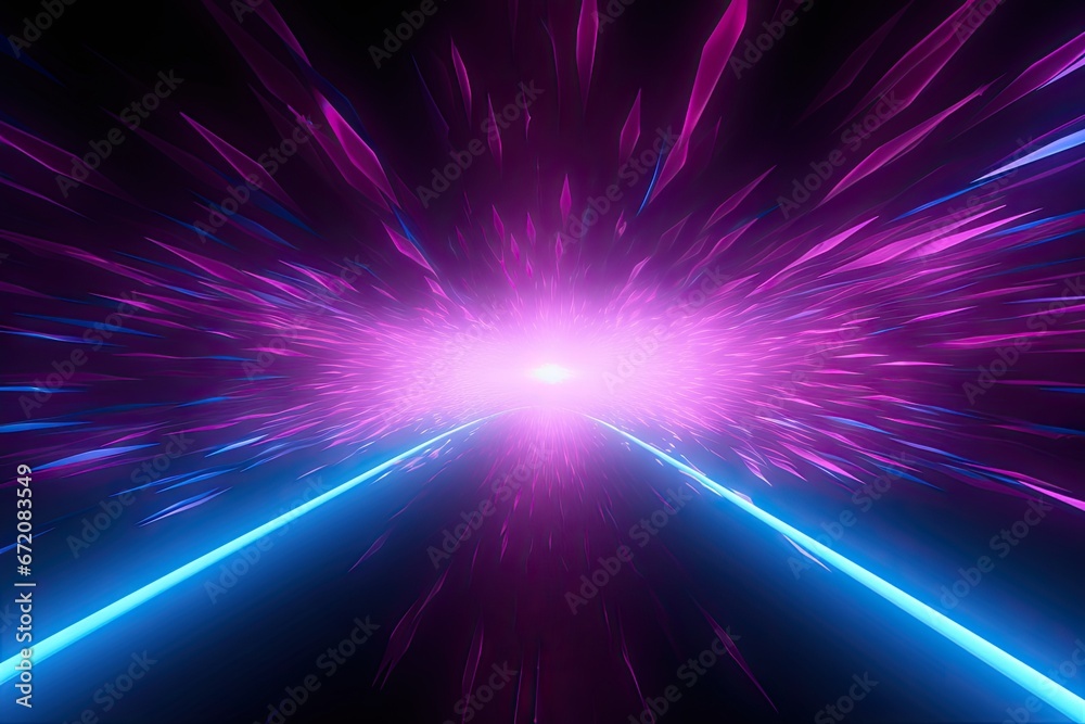 Cosmic burst. Vibrant abstract light show in dark. Futuristic elegance. Glowing artistry of light. Ethereal radiance. Enigmatic glittering lights in space