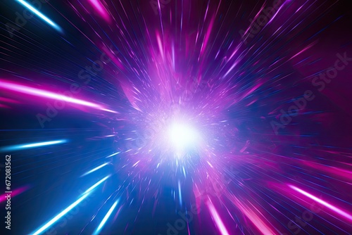 Cosmic burst. Vibrant abstract light show in dark. Futuristic elegance. Glowing artistry of light. Ethereal radiance. Enigmatic glittering lights in space