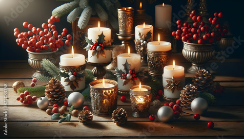 Christmas candles, candles, xmas, generative ai