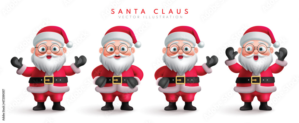 Christmas santa claus characters vector set. Christmas santa claus character in standing, waving, cute and smiling mascot cartoon collection. Vector illustration santa claus character collection.
Christmas santa claus characters vector set. Christmas santa claus character in standing, waving, cute and smiling mascot cartoon collection. Vector illustration santa claus character collection.