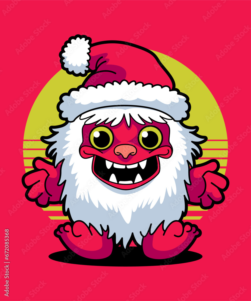Christmas Monster Wearing Santa Claus Hat 06. Cartoon Illustration Style. Christmas Monster Wearing Santa Claus Hat 06. Cartoon Illustration Style.