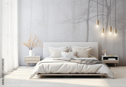 Bedroom wall mockup capturing the soft light in a modern interior © Nattadesh