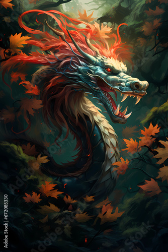 artistic and beautiful illustration of a wood dragon for chinese new year 2024, fantasy drake, wooden dragon symbol