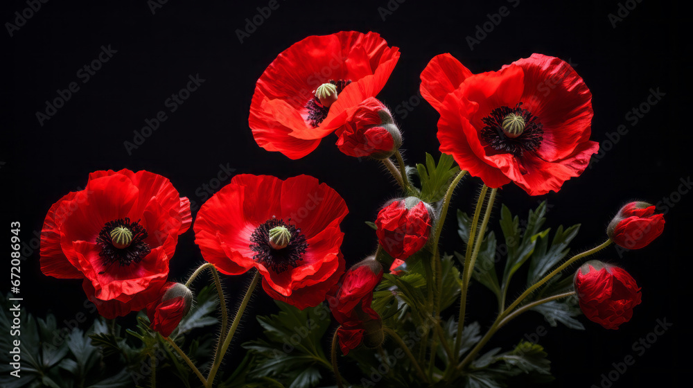 Obraz premium Red poppy flowers in a dark background