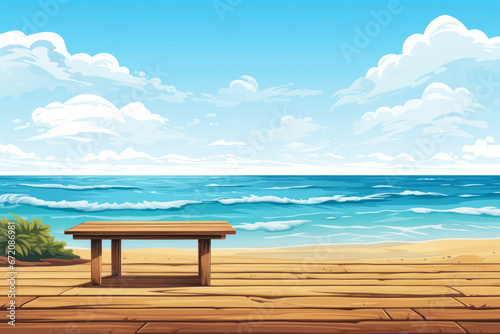 Beautiful scenery of the sea with wooden table