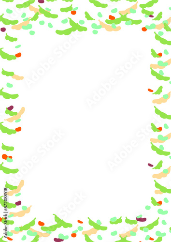 Red bean, soybean, various beans vector cute square frame.