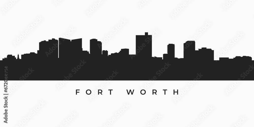 Fort Worth city skyline silhouette. Texas cityscape skyscraper in vector format - obrazy, fototapety, plakaty 