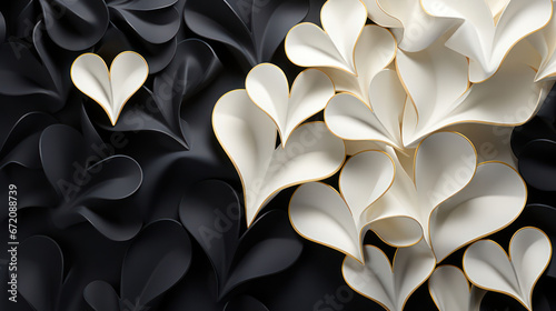 3D abstract white and black hearts as wallpaper background illustration