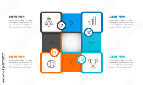 4 Process infographic design template to success. Marketing, Strategy, Planning, and Business Presentation. Vector illustration.