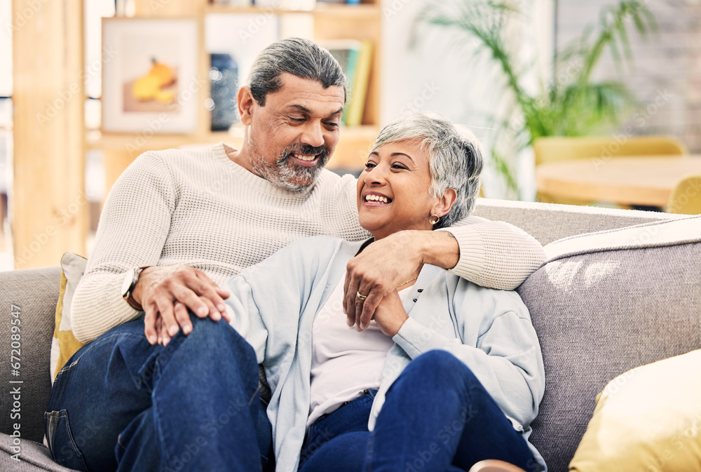 Home, speaking and senior couple on a couch, love or relax with happiness, marriage or quality time. Romantic, elderly woman or mature man on a sofa, relationship or joy with conversation in a lounge Home, speaking and senior couple on a couch, love or relax with happiness, marriage or quality time. Romantic, elderly woman or mature man on a sofa, relationship or joy with conversation in a lounge