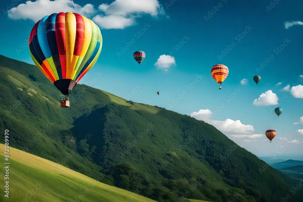 Fototapeta premium hot air balloon over mountains